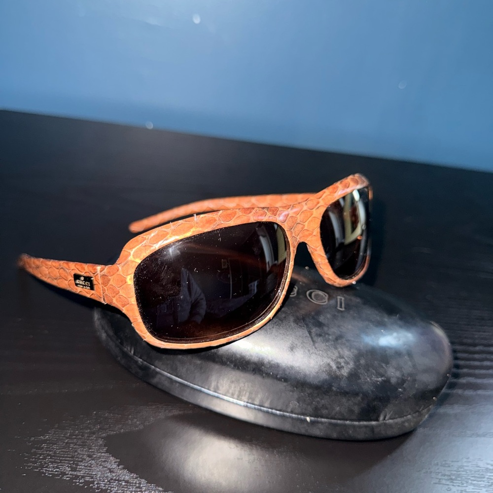 Gucci Brown Python Skin Brown Lens Sunglasses Rar… - image 1